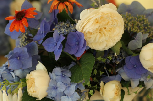 rose and hydrangeas with echinacea flower