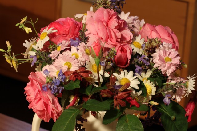 roses and daisies with Salvia cut flowers