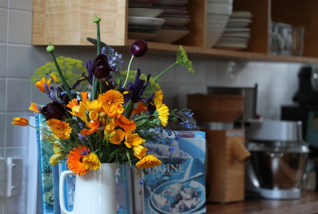 calendulas-in-the-kitchen cut flowers