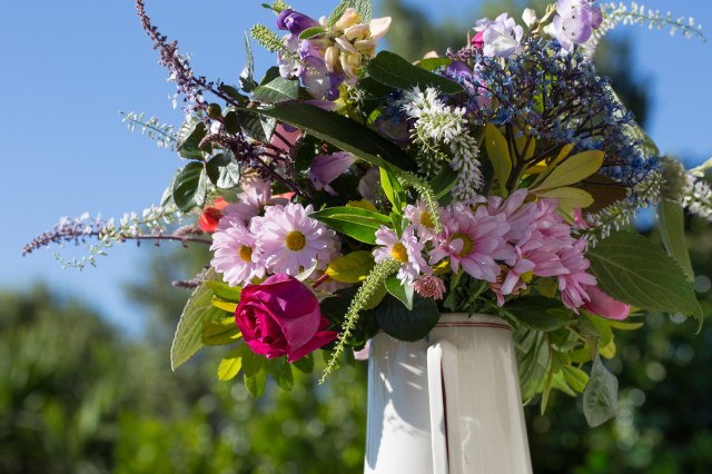 cut flowers with roses and hebe flowers